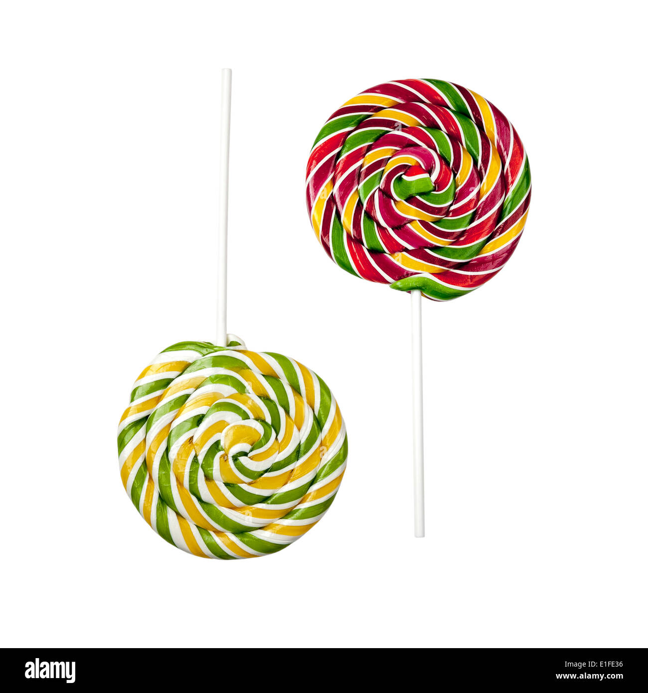 Two opposite lollipops isolated on white background Stock Photo