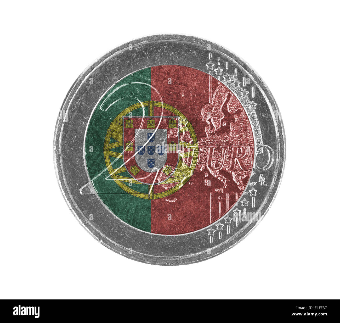 Euro coin, 2 euro, isolated on white, flag of Portugal Stock Photo