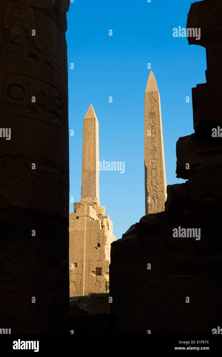 Egypt, Nile Valley, Luxor, Thebes, Karnak Temple, UNESCO World Heritage Site, Obelisks of Hatshepsut Stock Photo