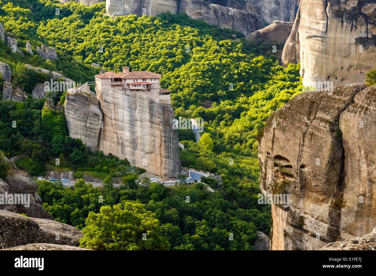 Roussanou Monastery in Meteora rocks, meaning 'suspended into air' in Trikala, Greece Stock Photo