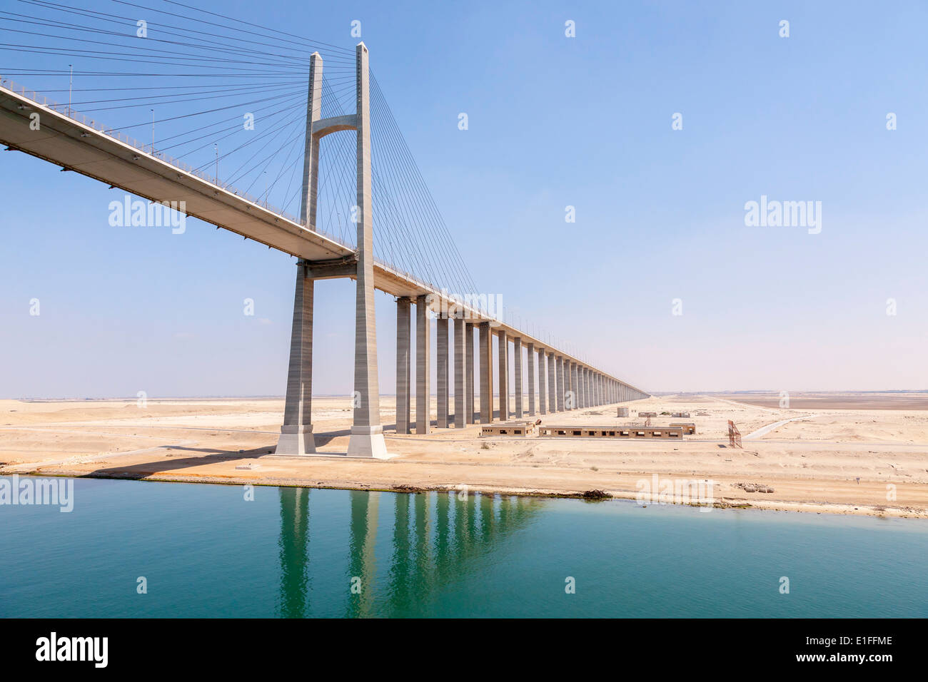 Mubarak Peace Bridge, Suez Canal Egypt. Stock Photo