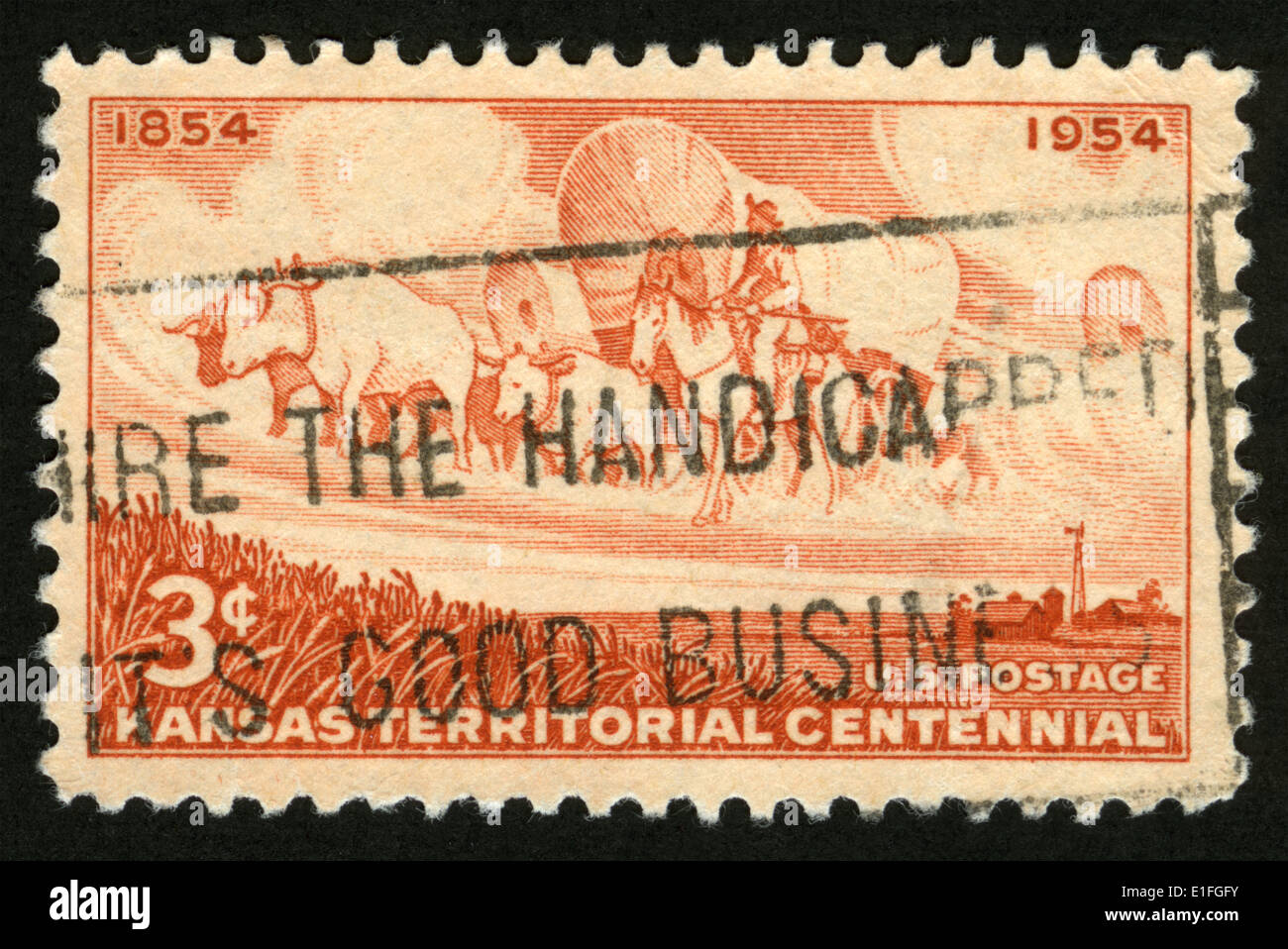 US,circa 1954, postage stamp, Kansas territorial centennial, issue 1954