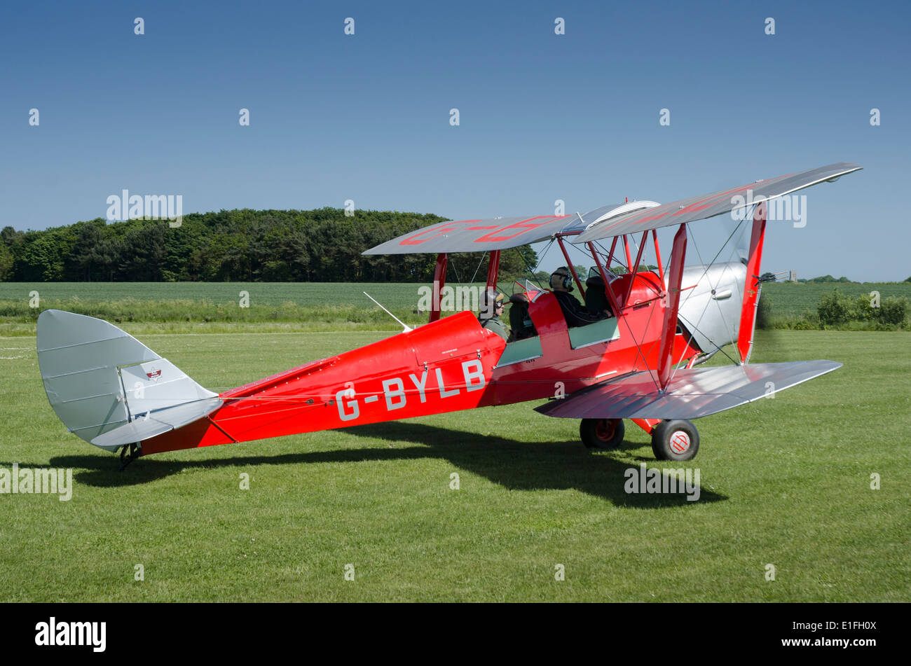 DH82A De Havilland Tiger Moth G-BYLB biplane at Northrepps Airfield Norfolk Stock Photo