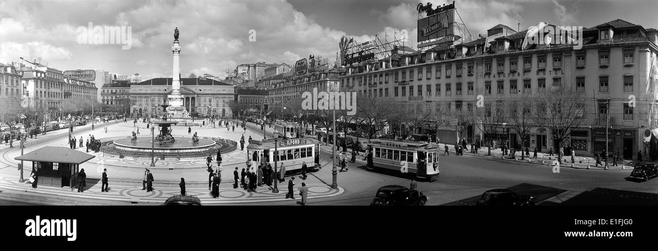 Rossio, located in Lisbon, Portugal, is a significant public square. It has been a central point in the city since the 13th century, known for its historical role and architectural features. The square continues to be a lively hub for locals and tourists alike. Stock Photo