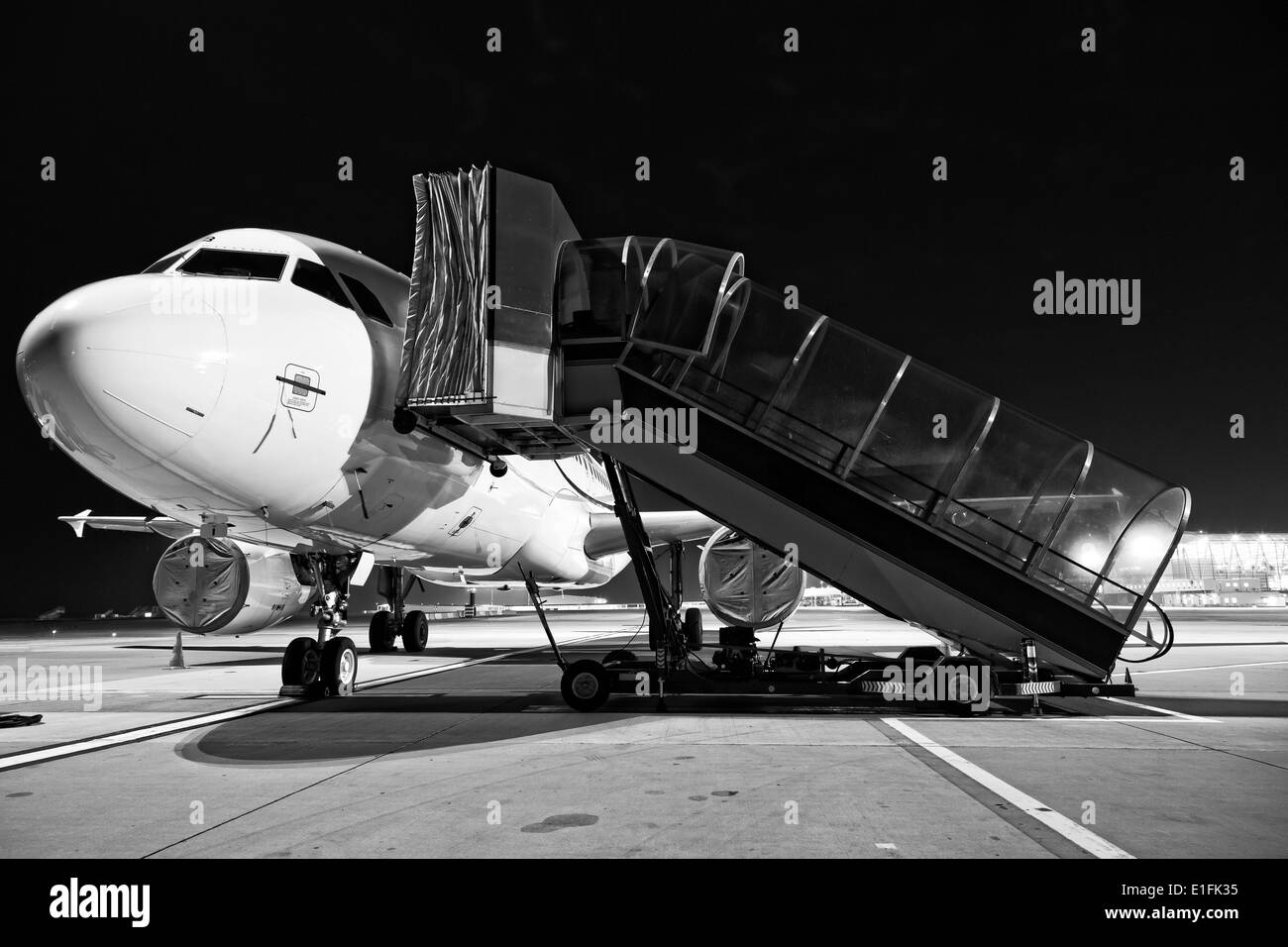 Airplane boarding close up Stock Photo