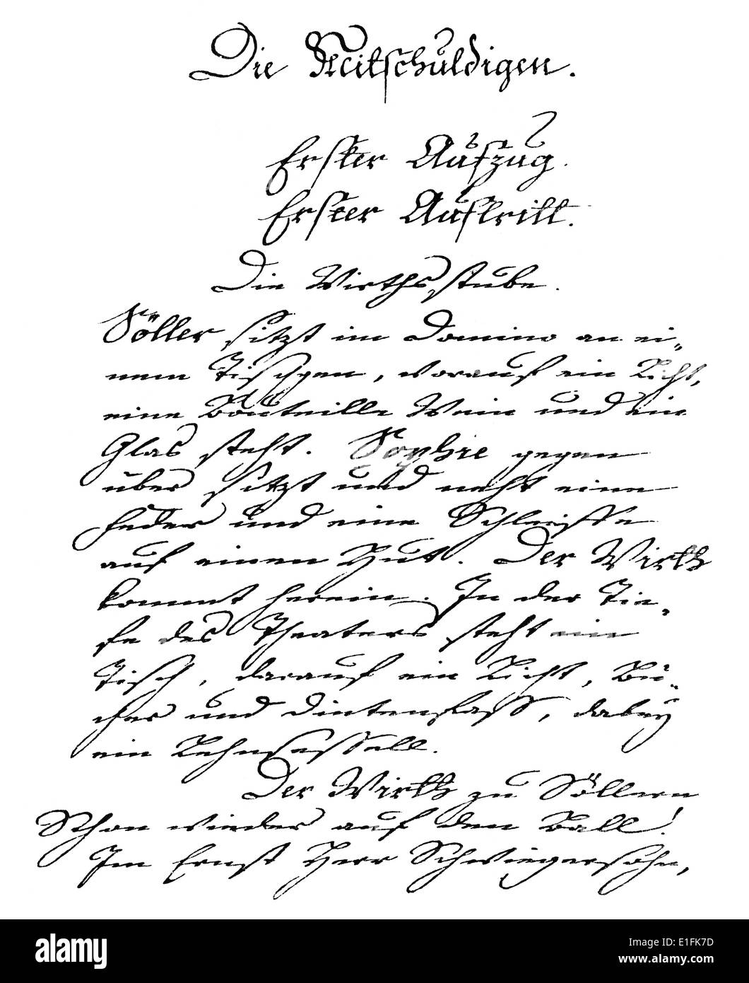 Die Mitschuldigen, Handwritten by Johann Wolfgang von Goethe, 1749 - 1832, a German poet Stock Photo