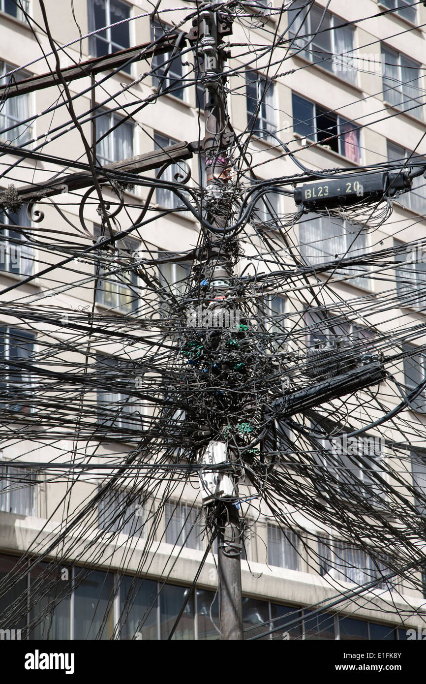 Overcharged electric pole. La Paz. Bolivia Stock Photo