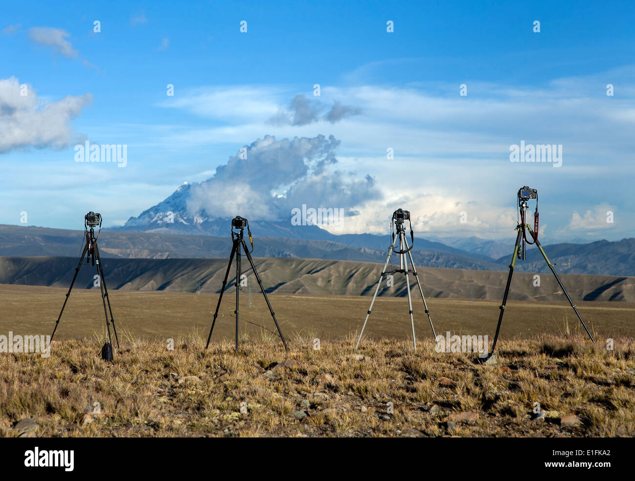 Cameras on tripods. Photography workshop. Bolivia Stock Photo