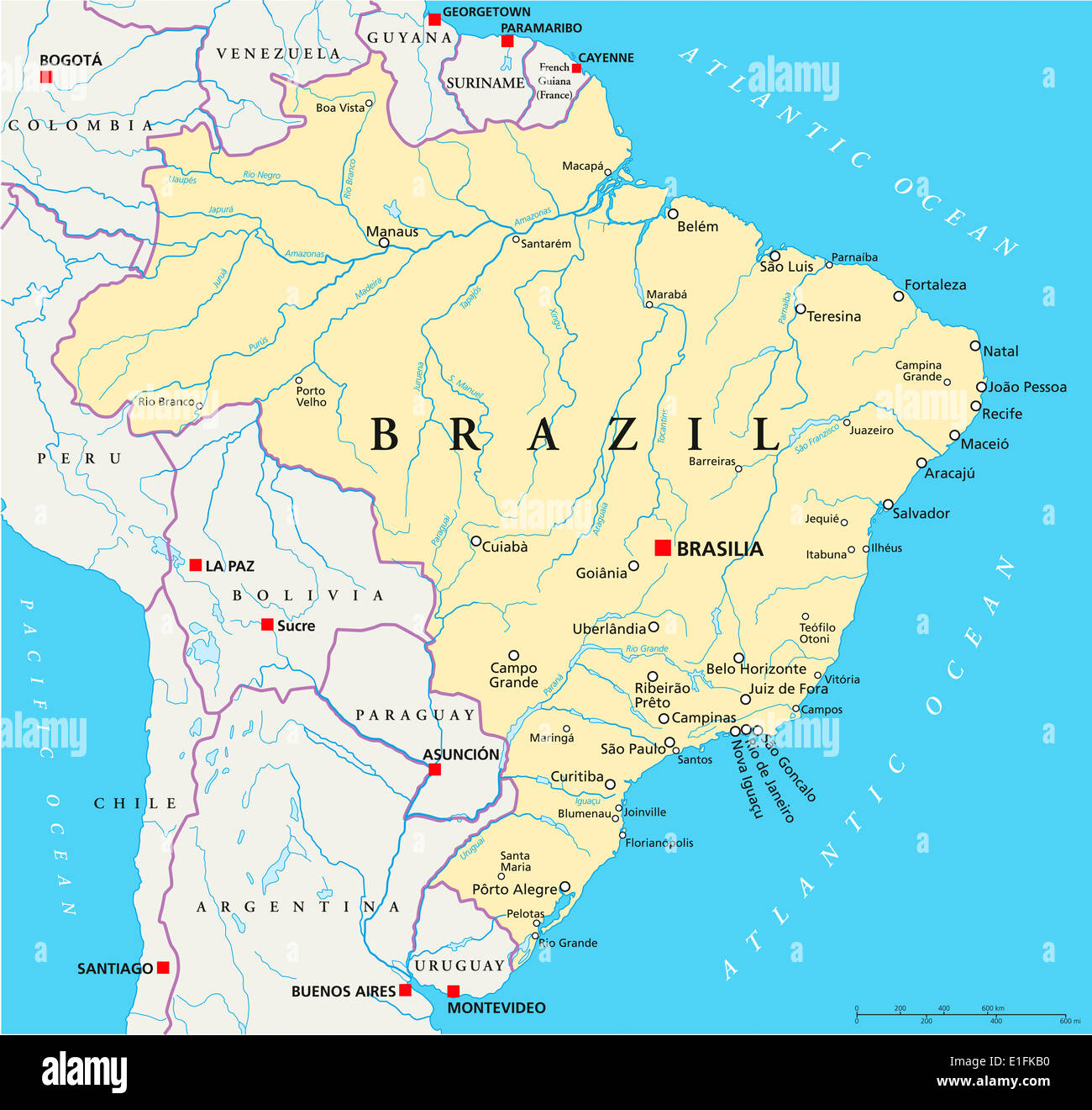 State capitals, Federal District, and macro-regions of Brazil. The