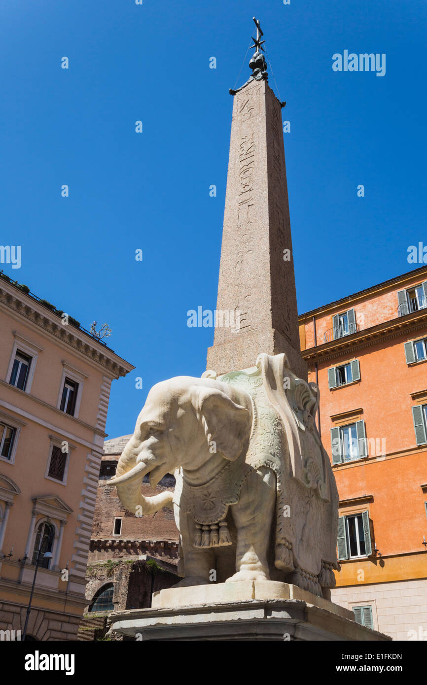 Rome, Italy. Piazza della Minerva. The 17th century sculpture of the elephant by Bernini's pupil Ercole Ferrata Stock Photo