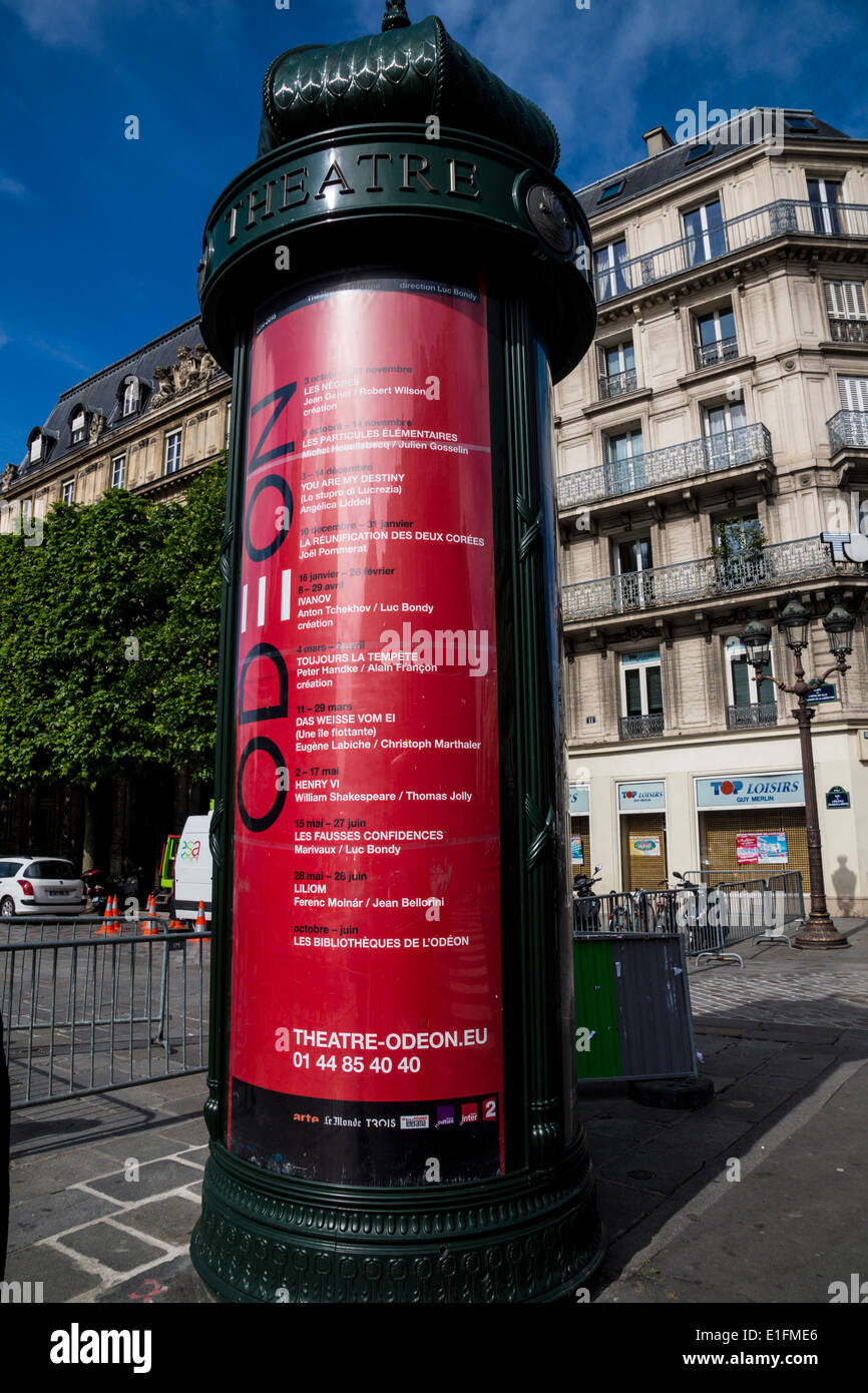Paris, France.  Street scene with an advertising kiosk. Stock Photo