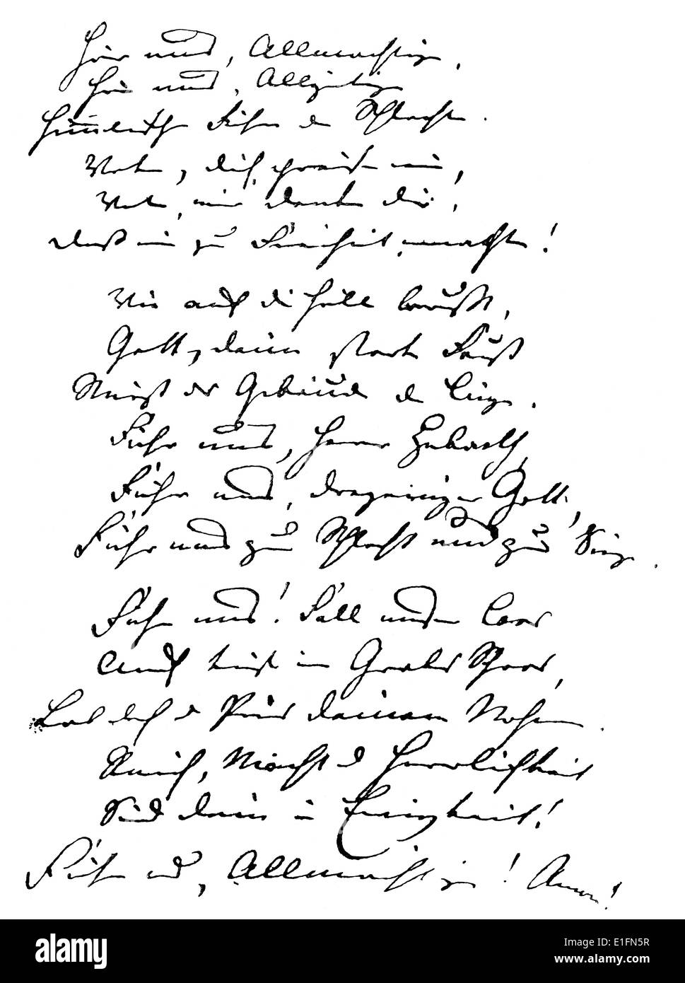 Hand written by Carl Theodor Koerner, 1791 -1813, a German poet and playwright, Stock Photo