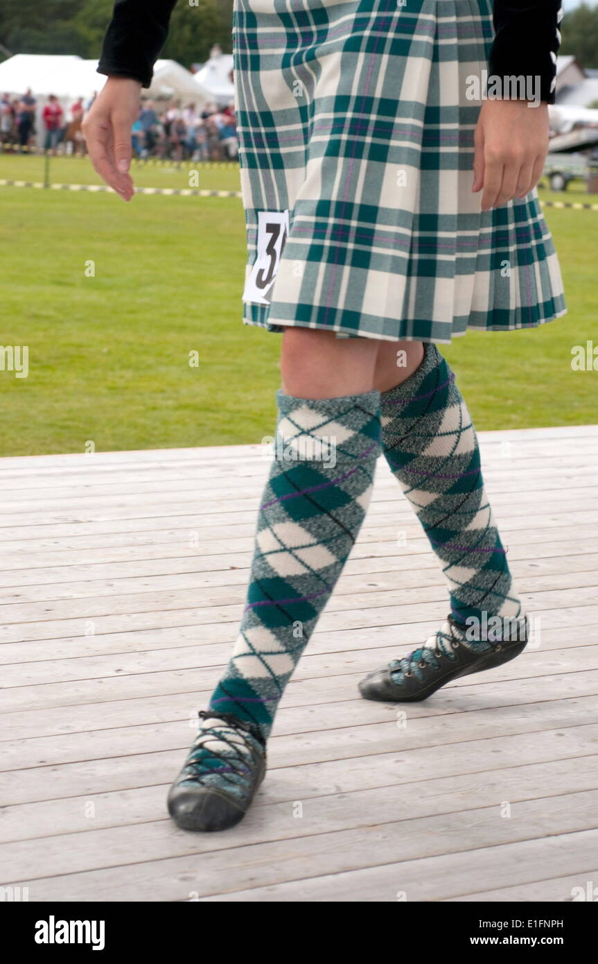 Male dancer's kilt and pumps, Abernethy Highland Games, Scotland, United Kingdom, Europe Stock Photo