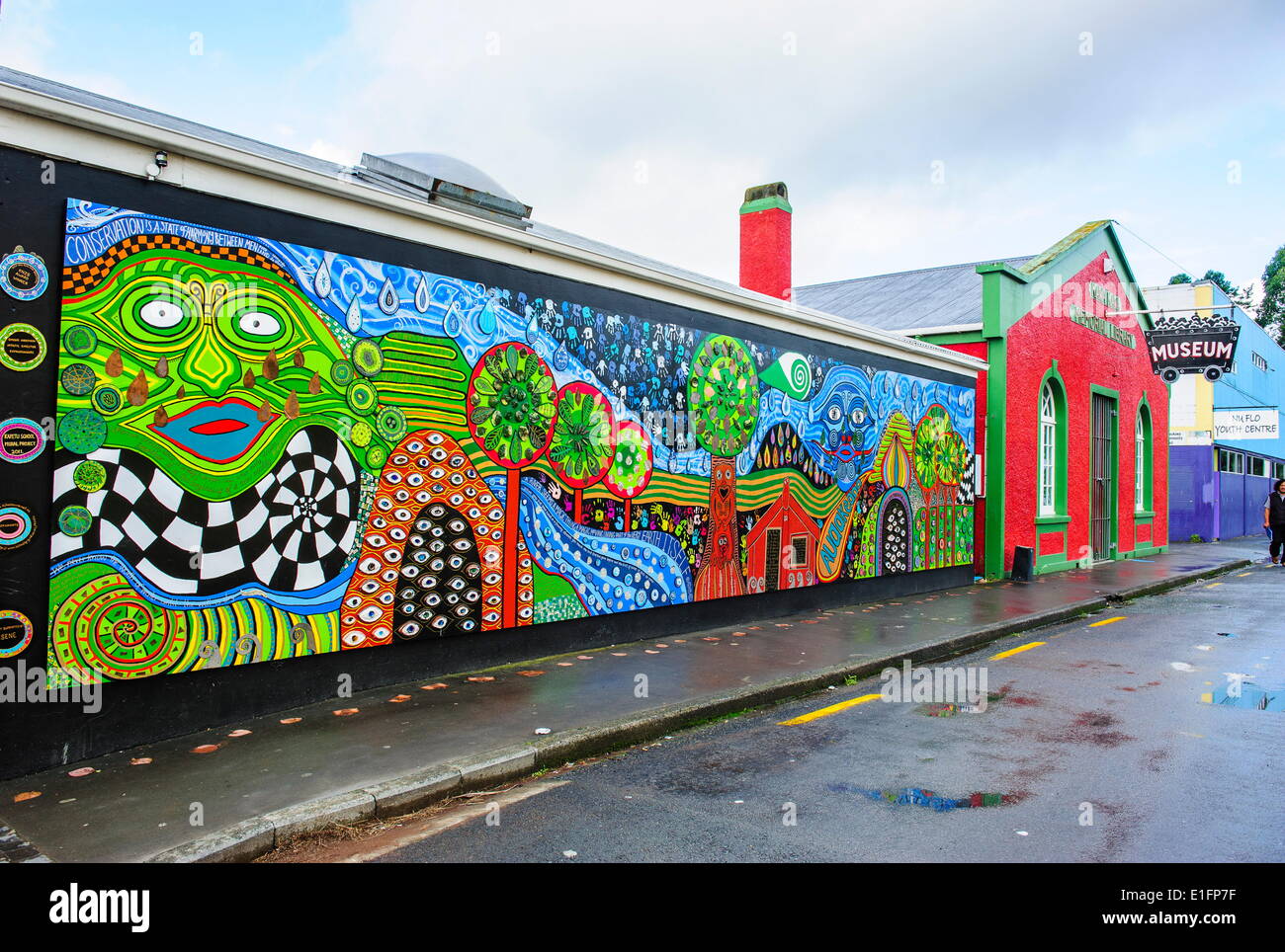 Hundertwasser wall painting in Kawakawa, Northland, North Island, New Zealand, Pacific Stock Photo