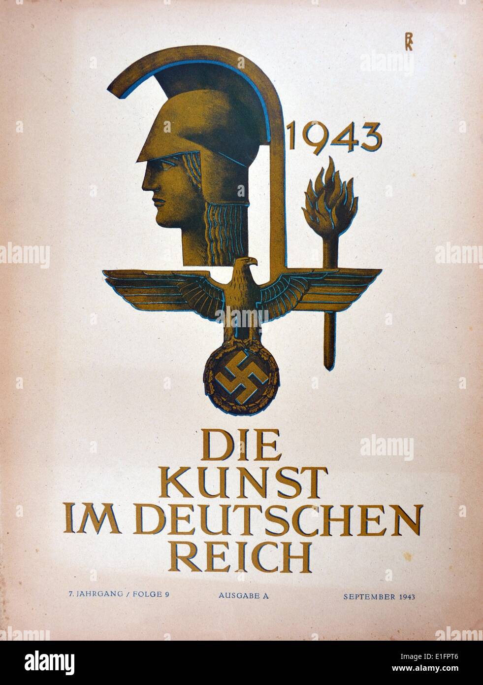 1943 cover of 'Die Kunst im deutschen Reich' (Art in the German Reich) was first published in January 1937 by Gauleiter Adolf Wagnerand later issued under the direction Adolf Hitler himself. Stock Photo