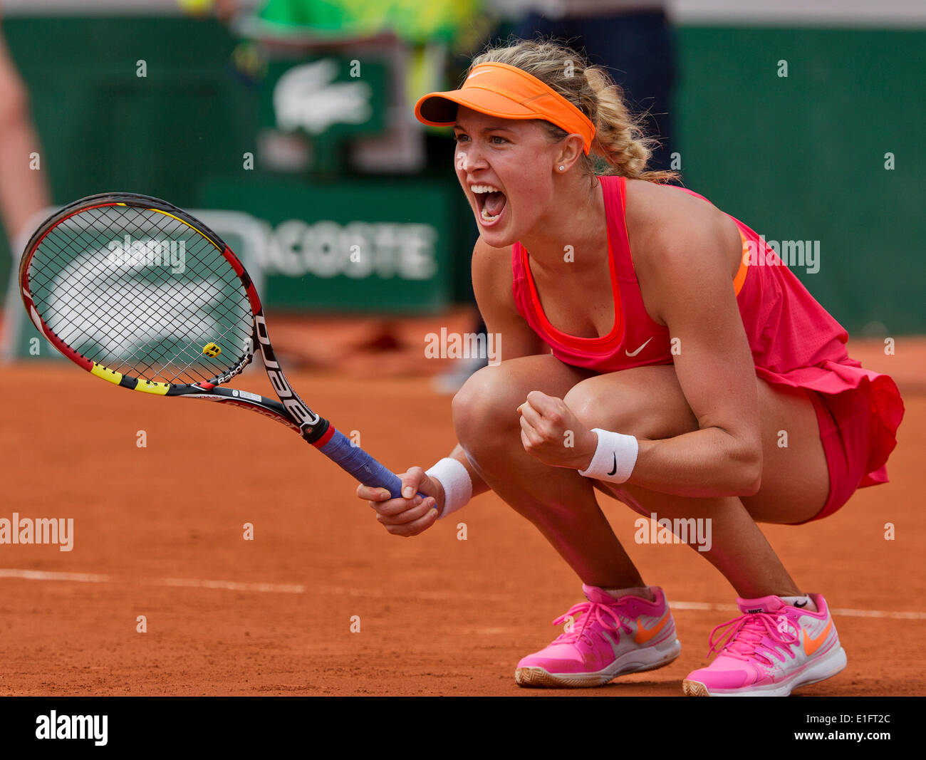 Paris, France. 03rd June, 2014. Tennis, French Open, Roland Garros, Eugenie  Bouchard (CAN) goes in celebration after defeating Suarez Navaro (ESP)  Credit: Henk Koster/Alamy Live News Stock Photo - Alamy