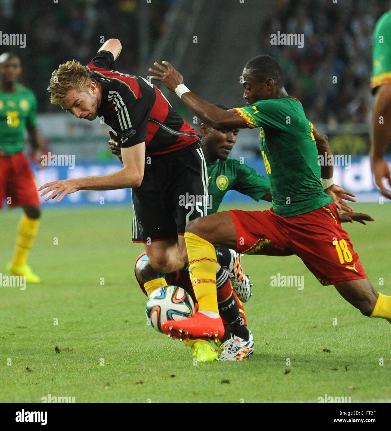 Borussia Park Moenchengladbach, Germany. 01st June, 2014. International football friendly Germany versus Cameroon preparations for the FIFA World Cup 2014 in Brazil. Christoph Kramer and Eyong Enoh Credit:  Action Plus Sports/Alamy Live News Stock Photo