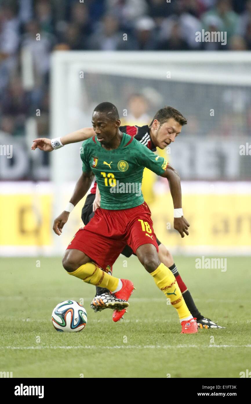 Borussia Park Moenchengladbach, Germany. 01st June, 2014. International football friendly Germany versus Cameroon preparations for the FIFA World Cup 2014 in Brazil. Eyong Enoh Cameroon and Mesut Ozil Germany Credit:  Action Plus Sports/Alamy Live News Stock Photo