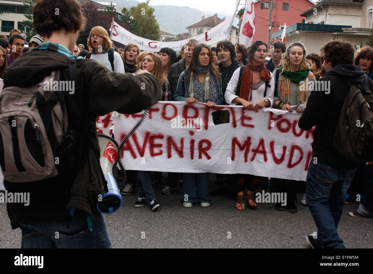 Demonstration against reform, for pension withdrawal of retired people, Annecy, Haute Savoie, Rhone Alpes, France. Stock Photo