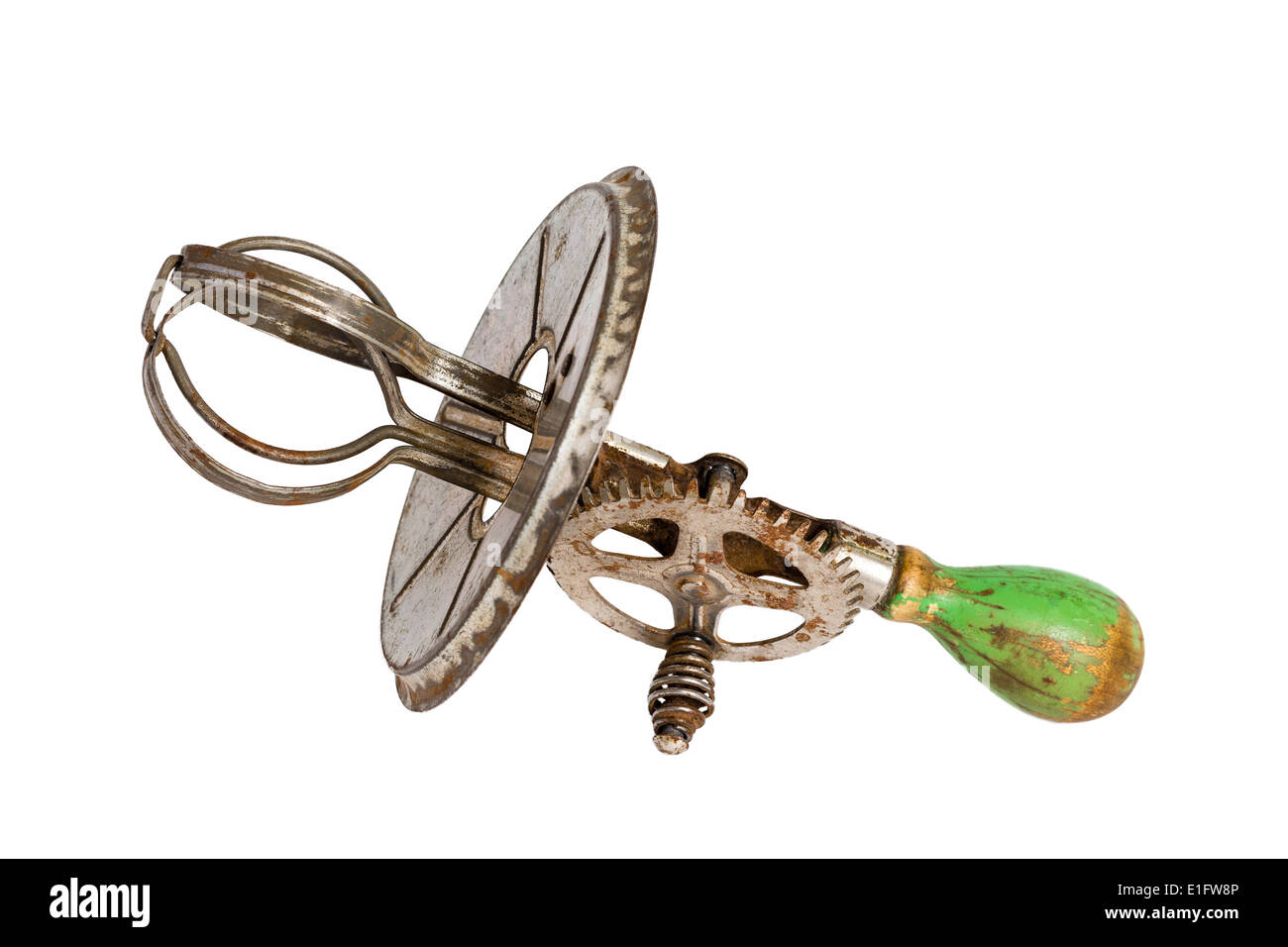 https://c8.alamy.com/comp/E1FW8P/antique-egg-beater-with-a-green-wooden-handle-on-a-solid-white-background-E1FW8P.jpg