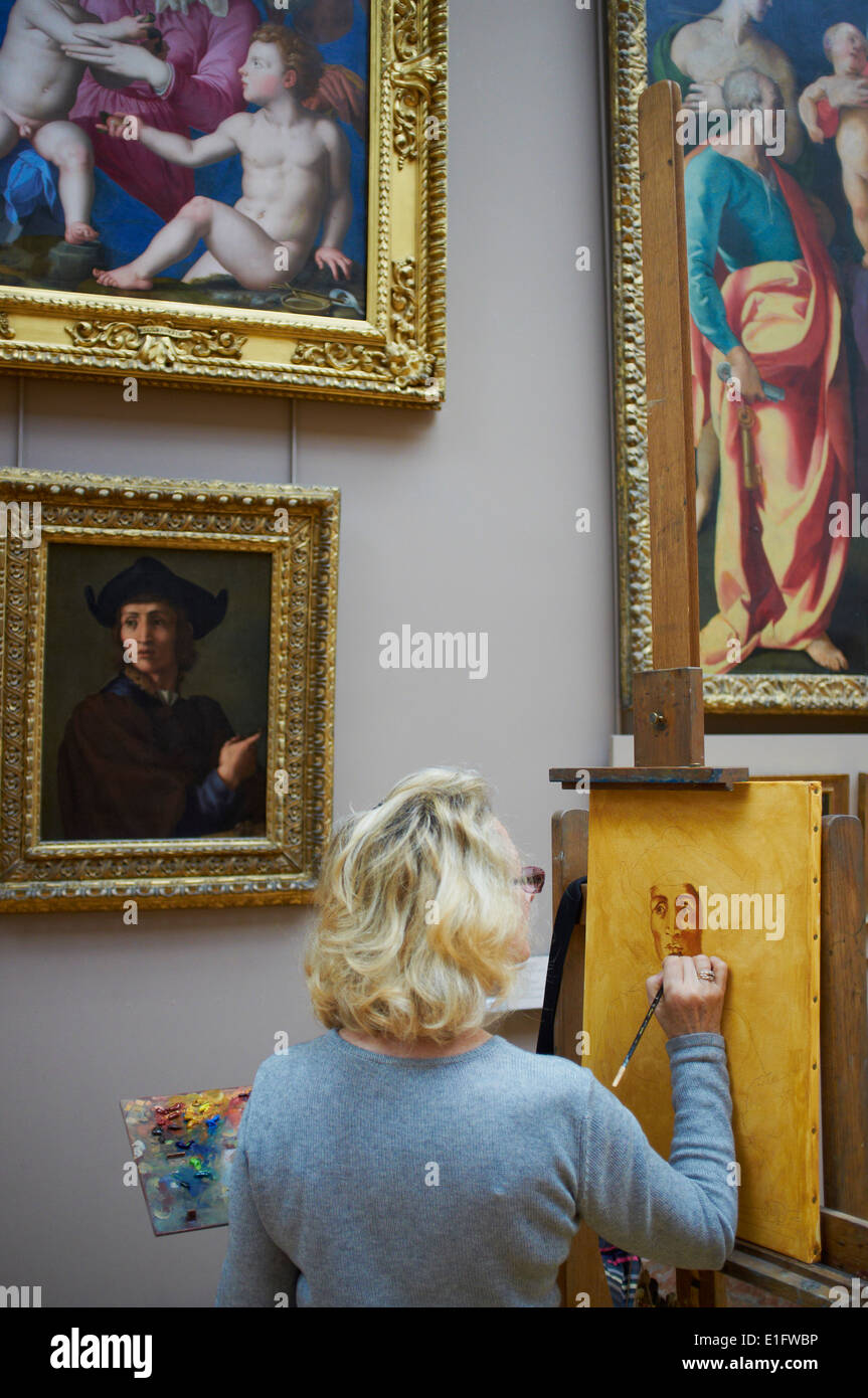 France, Paris, Louvre museum, copyist Stock Photo