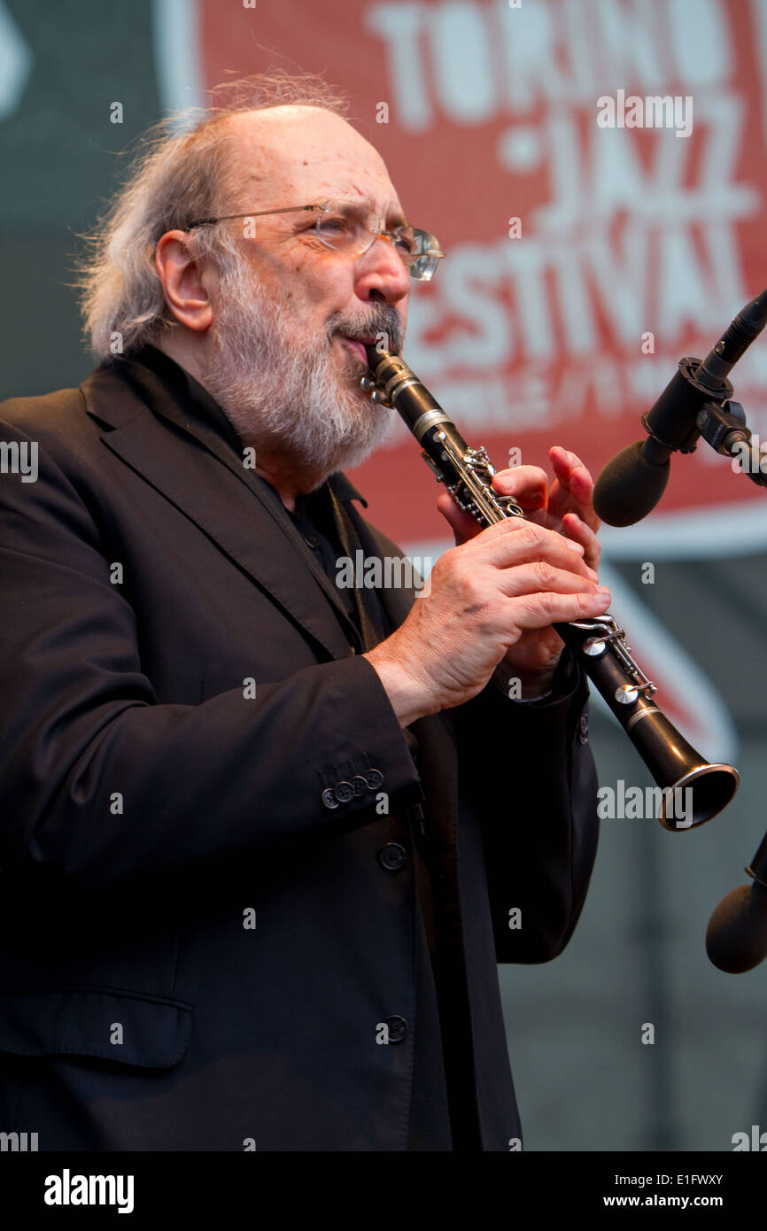 Italian clarinetist Gianluigi Trovesi (born in 1944) holds a concert during Torino Jazz Festival. Stock Photo