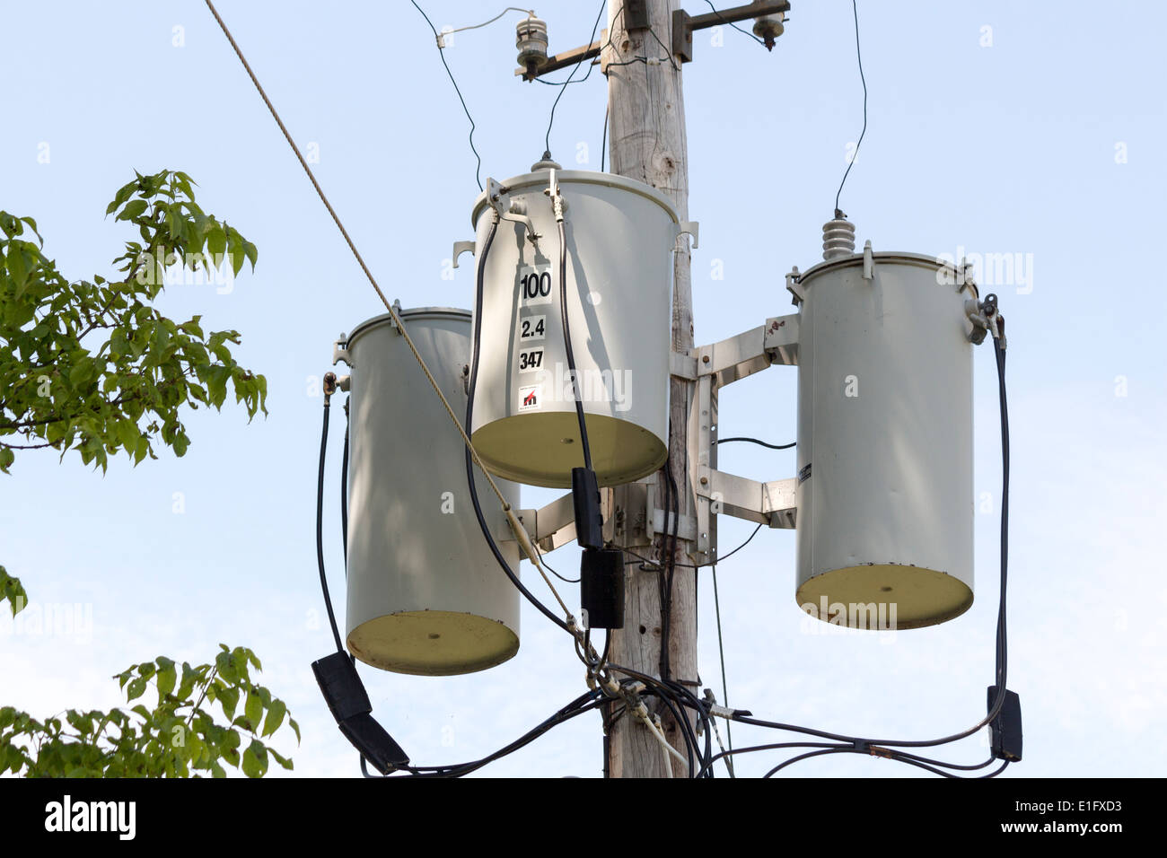 Close up of transformers on a hydro pole Stock Photo Alamy