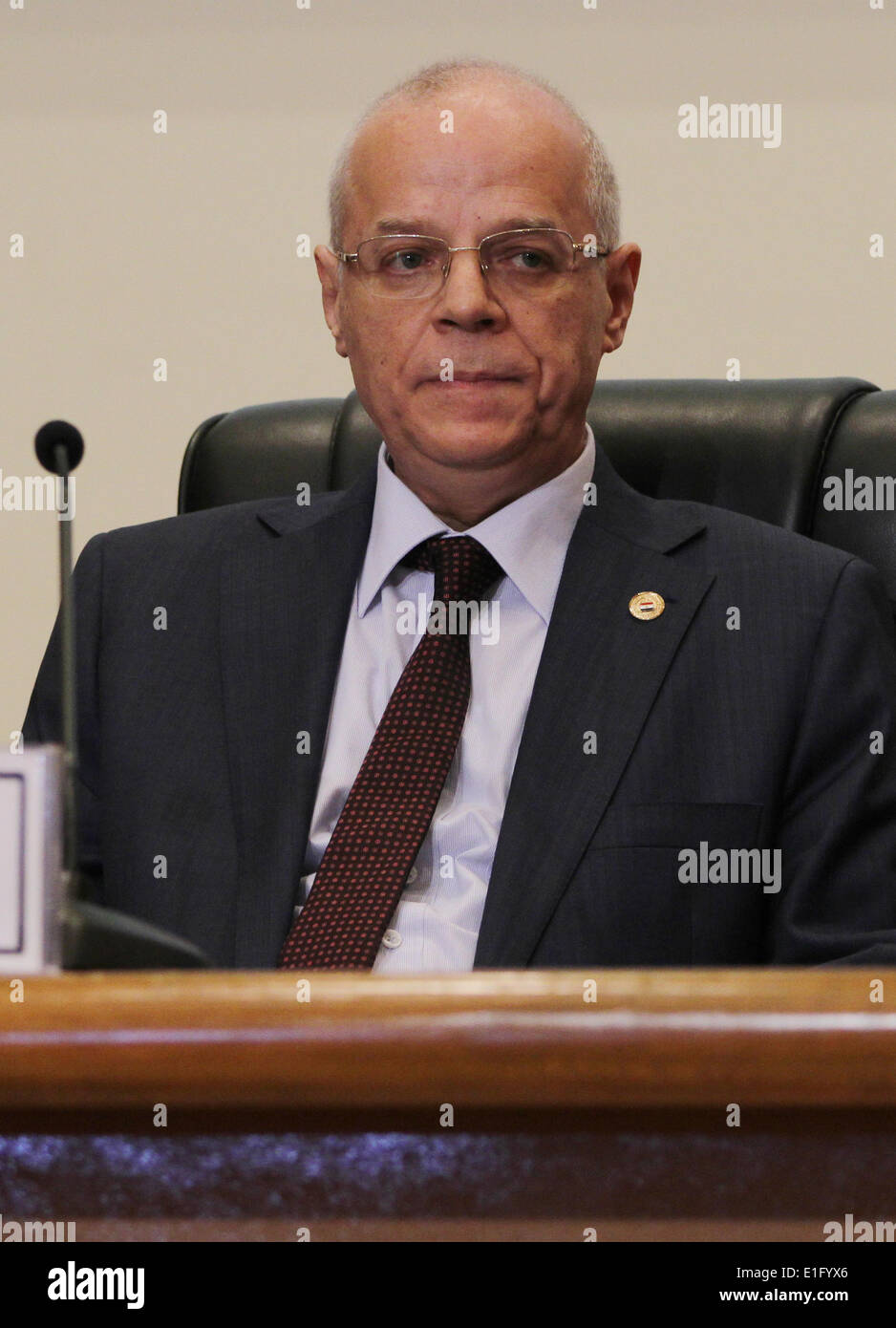 Cairo, Egypt. 3rd June, 2014. Egyptian judge Anwar Rashad al-Asi, head of the presidential election commission, holds a press conference in the capital Cairo on June 3, 2014, in which he announces that Ex-army chief Abdel Fattah al-Sisi won 96.9 percent of votes in Egypt's presidential election. Sisi rival Hamdeen Sabbahi won just three percent of the vote, excluding spoiled ballots Credit:  Mohammed Bendari/APA Images/ZUMAPRESS.com/Alamy Live News Stock Photo