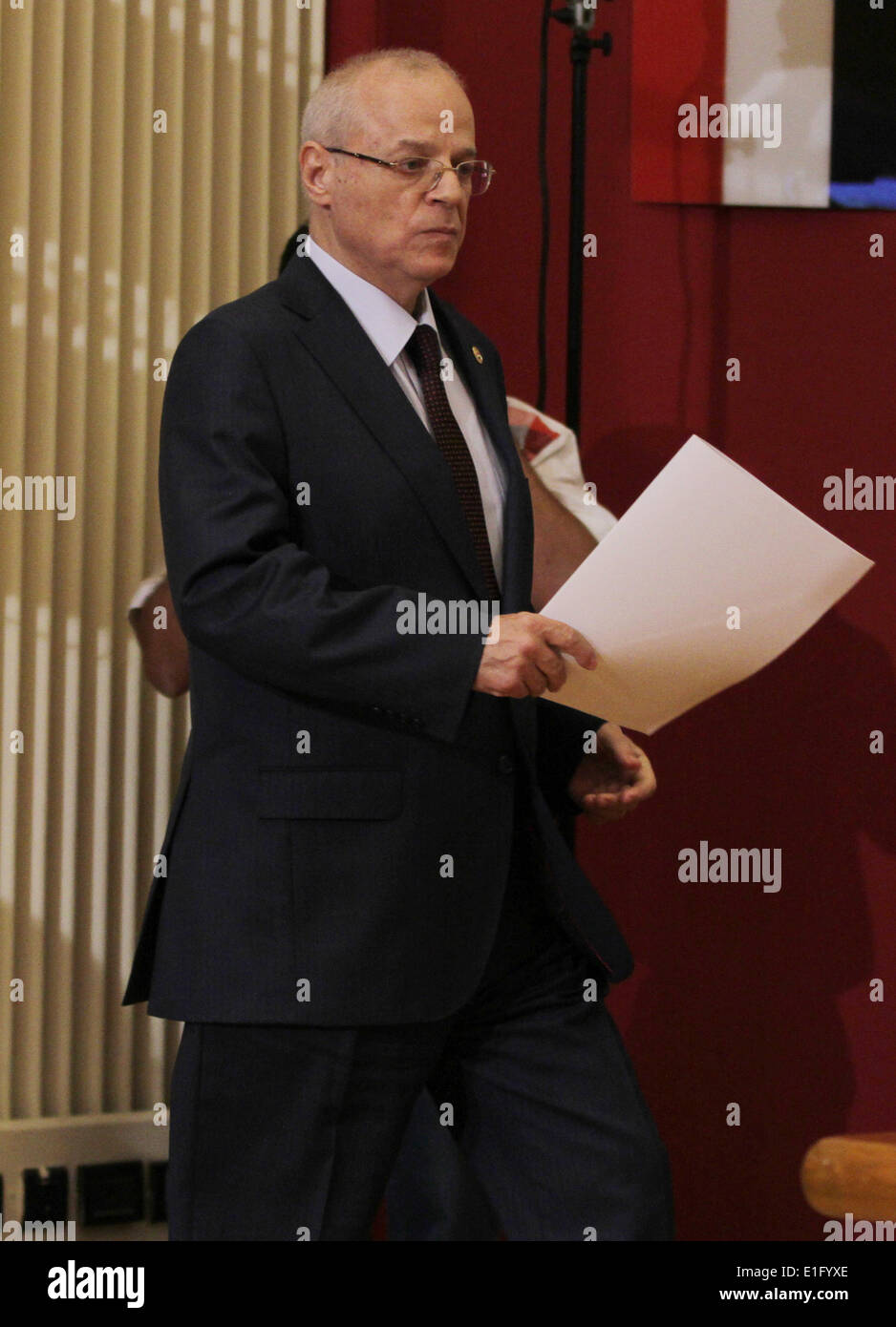 Cairo, Egypt. 3rd June, 2014. Egyptian judge Anwar Rashad al-Asi, head of the presidential election commission, holds a press conference in the capital Cairo on June 3, 2014, in which he announces that Ex-army chief Abdel Fattah al-Sisi won 96.9 percent of votes in Egypt's presidential election. Sisi rival Hamdeen Sabbahi won just three percent of the vote, excluding spoiled ballots Credit:  Mohammed Bendari/APA Images/ZUMAPRESS.com/Alamy Live News Stock Photo