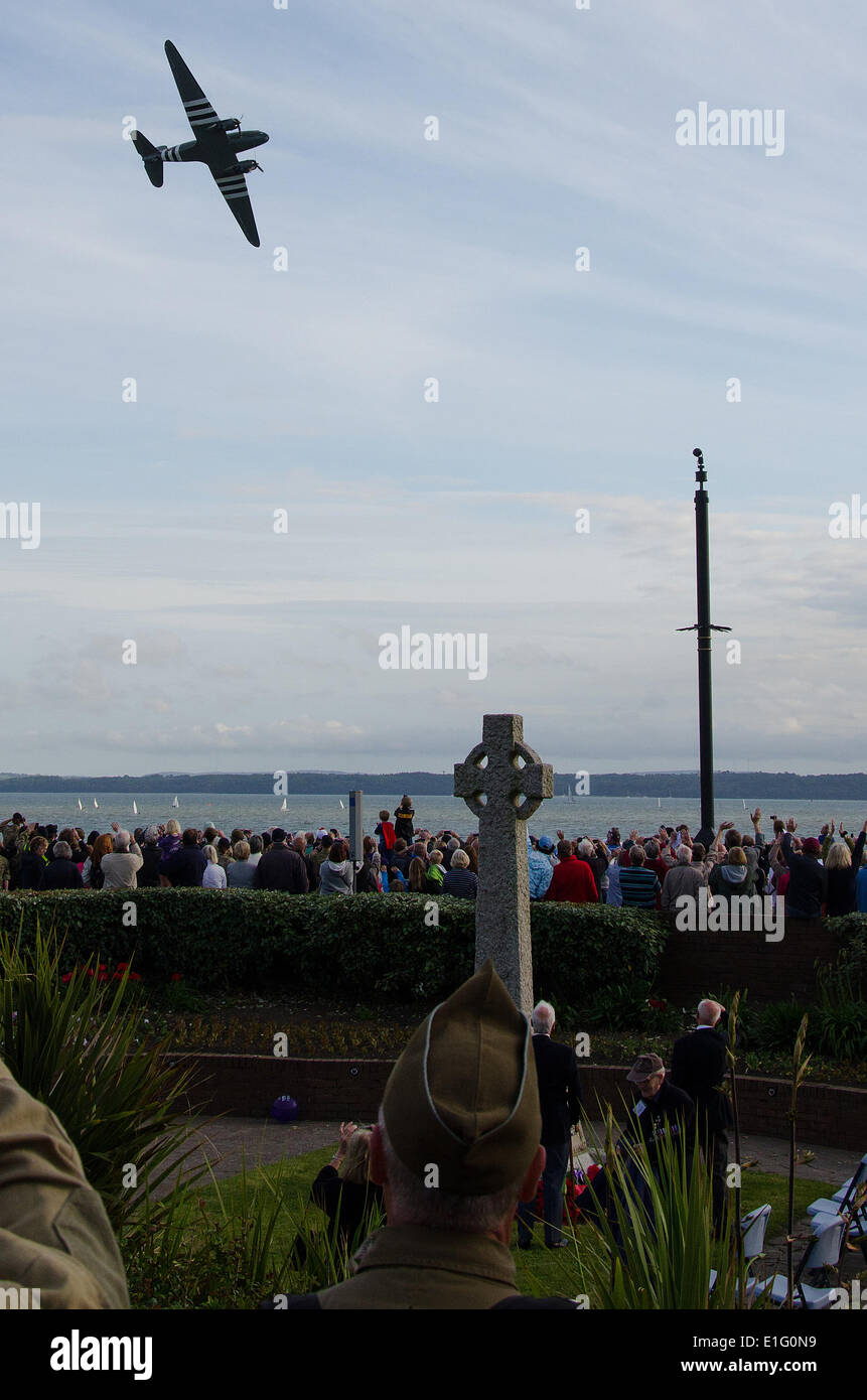 A memorial service and flypasts were held at the Civic War Memorial on the Lee seafront, near Portsmouth, to commemorate the seventieth anniversary of the D-Day landings, Stock Photo
