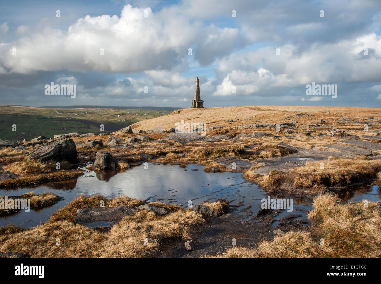 Stoodley Pike monument to the Napoleonic wars set high on the moorland of west yorkshire. Stock Photo