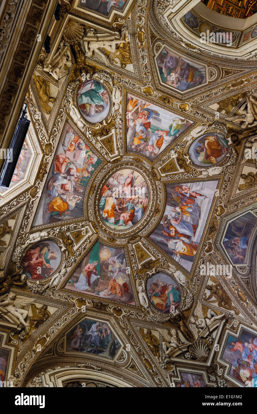 Rome, Italy. Basilica di Santa Maria in Trastevere. Ceiling of the Altemps Chapel. Stock Photo