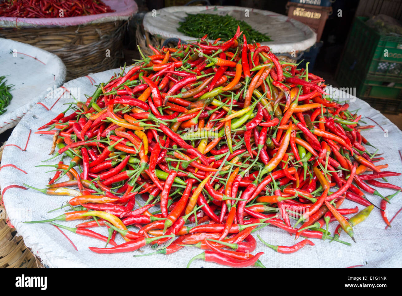 red pepper at Talat Pak Khlong, Bangkok, Thailand Stock Photo