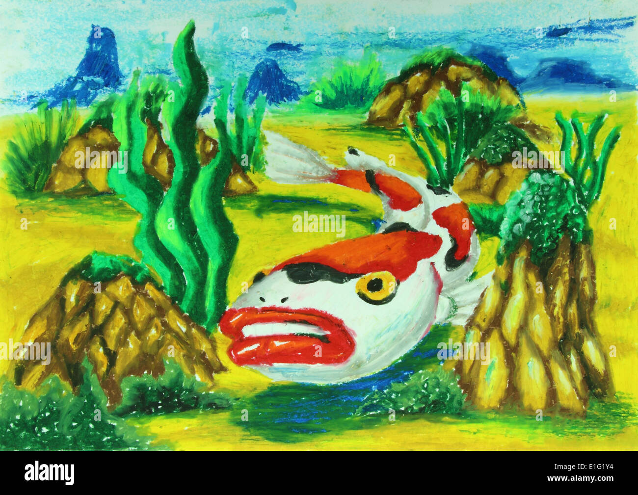 koi fish swiming in water painting background Stock Photo