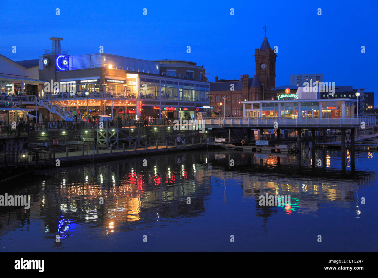UK, Wales, Cardiff, Bay, skyline, restaurants, nightlife Stock Photo