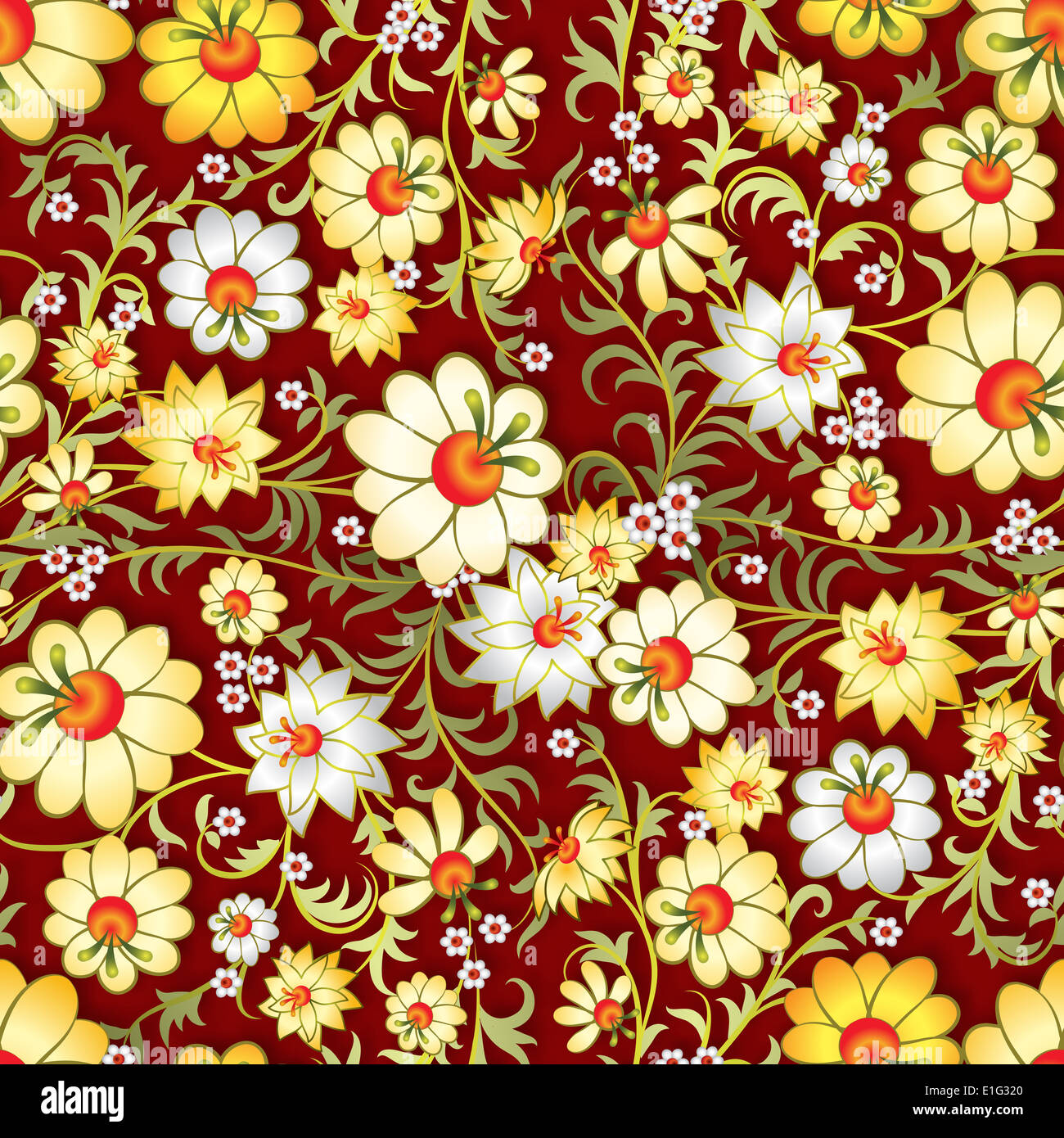 Abstract Seamless Yellow Floral Ornament With Spring Flowers On