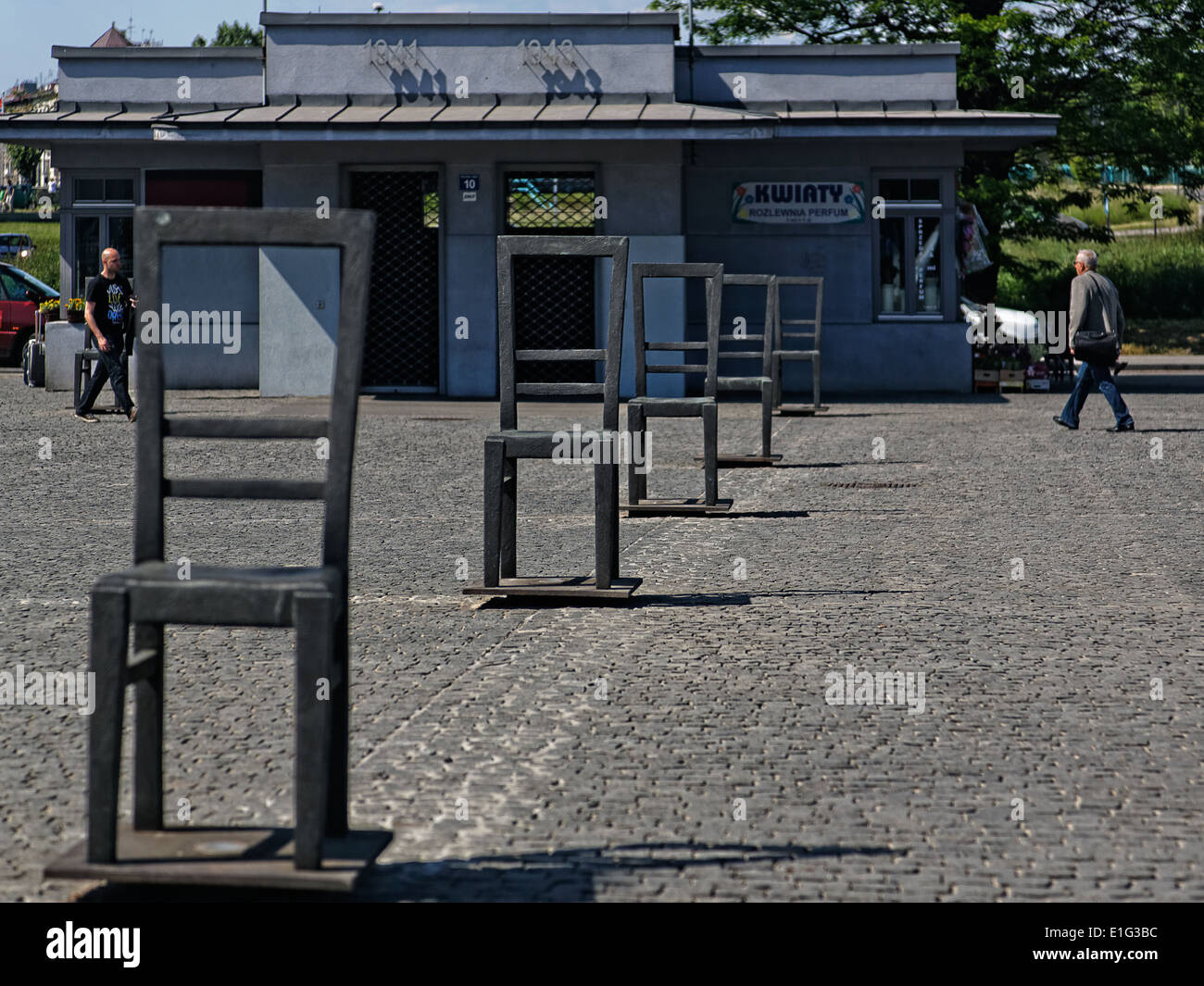 Krakow Ghetto Memorial Empty Chairs sculpture in Podgorze