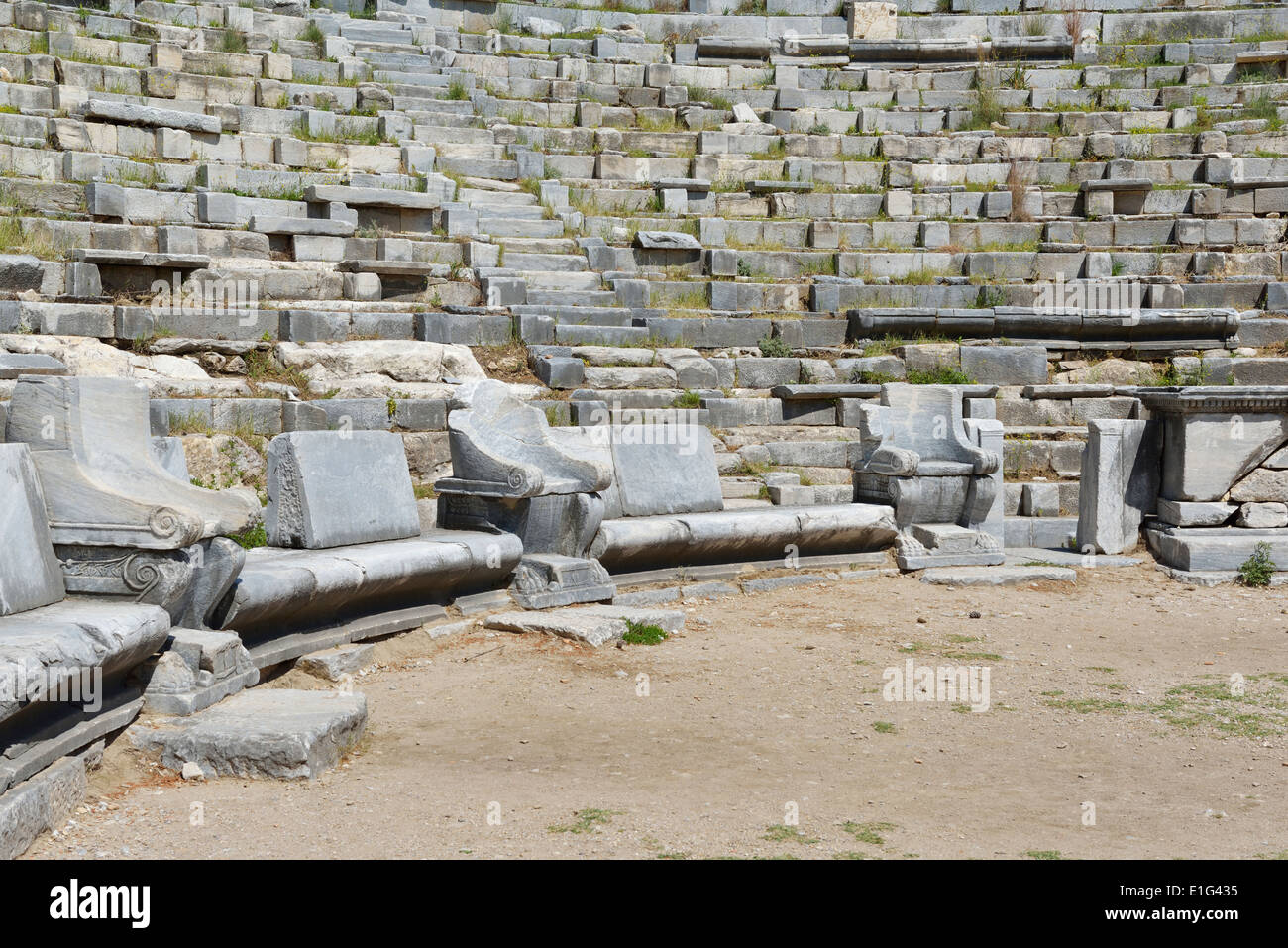 Prohedria with marble chairs, Theater, Priene,Turkey 140415 60675 Stock Photo