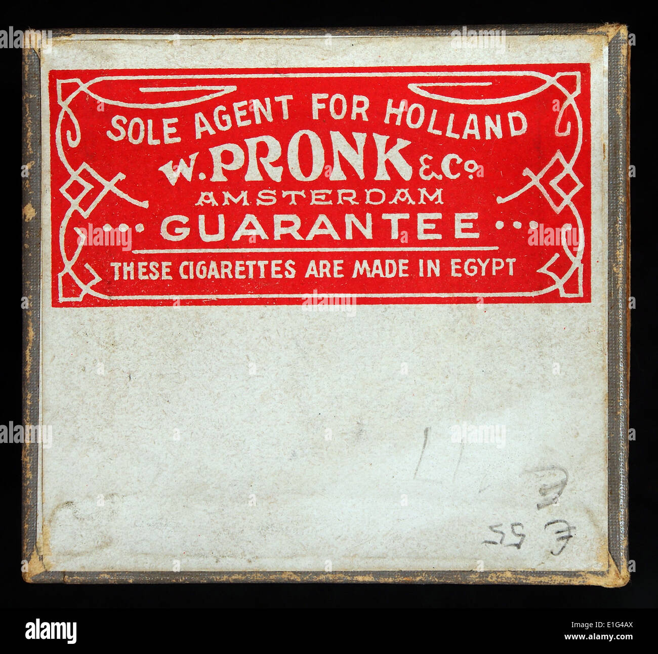 Nour cigarettes box, back, Sole agent for Holland W Pronk & Co