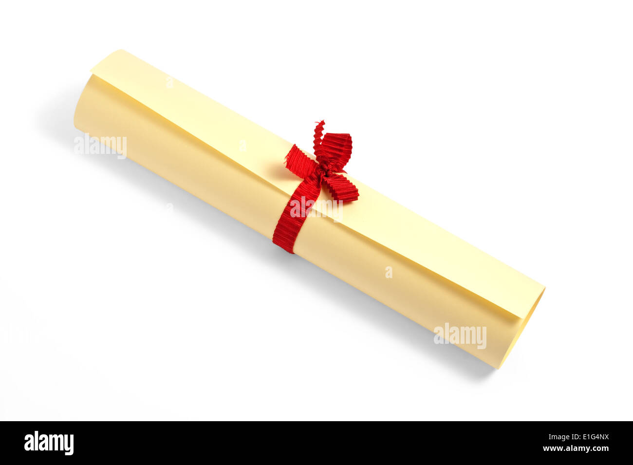 twisted diploma with ribbon isolated on white background Stock Photo
