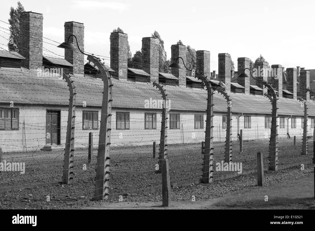 Barracks at Auschwitz concentration camp, Poland Stock Photo