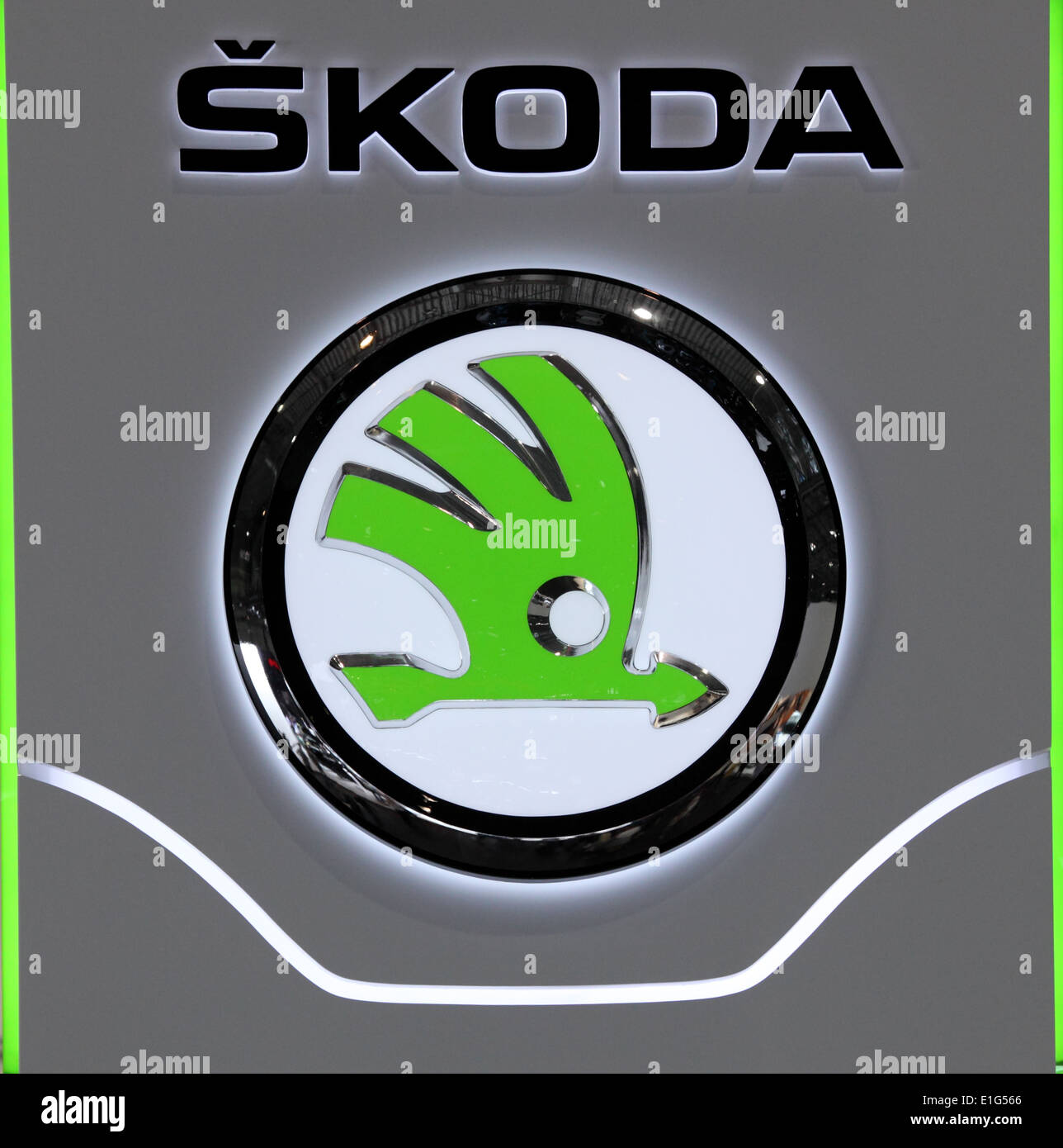 SKODA Logo at the AMI - Auto Mobile International Trade Fair on June 1st, 2014 in Leipzig, Germany Stock Photo