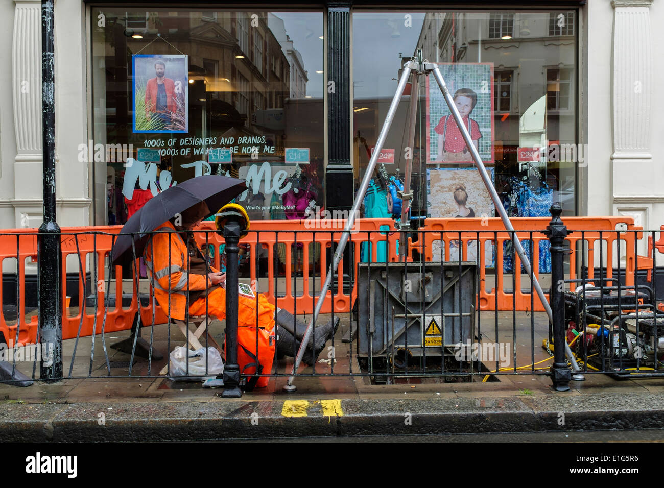 Street maintenance works, Charing Cross Road, London, UK Stock Photo