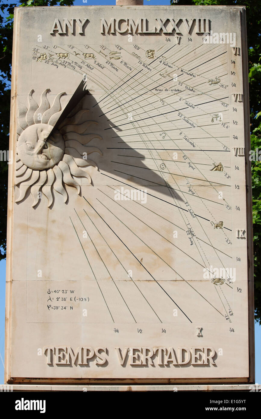 The sundial a means of telling the time from the sun rays Stock Photo