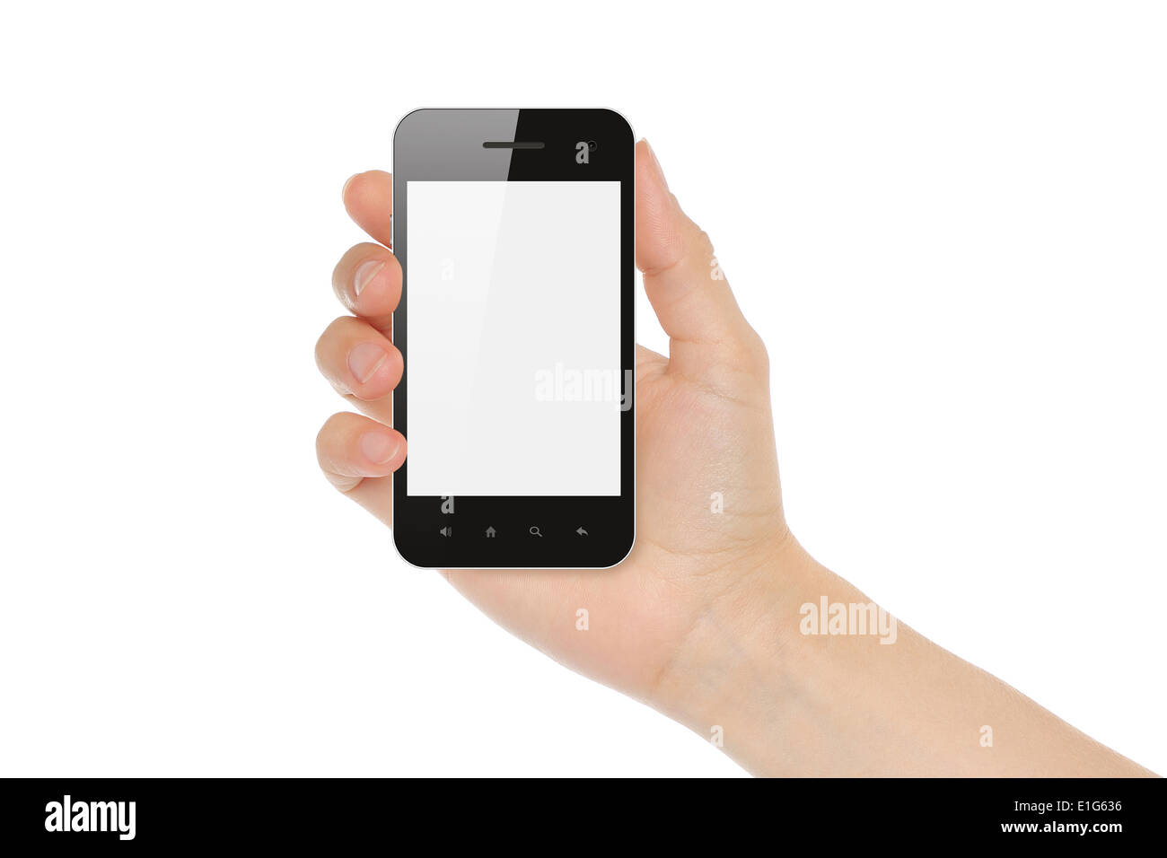Hand holding smart phone isolated on white background Stock Photo - Alamy