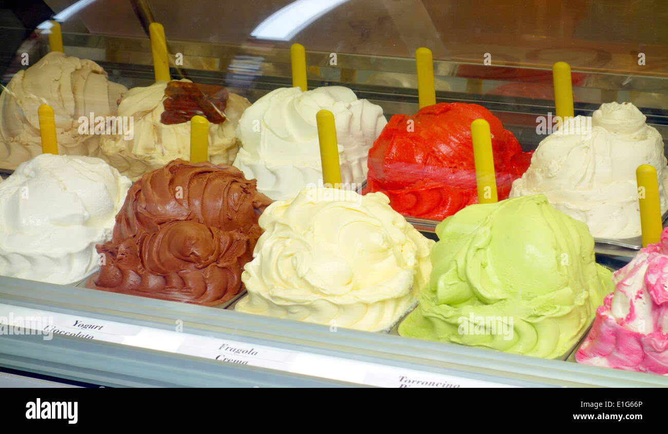 Gelato flavors display in a street of Milan, Italy Stock Photo Alamy