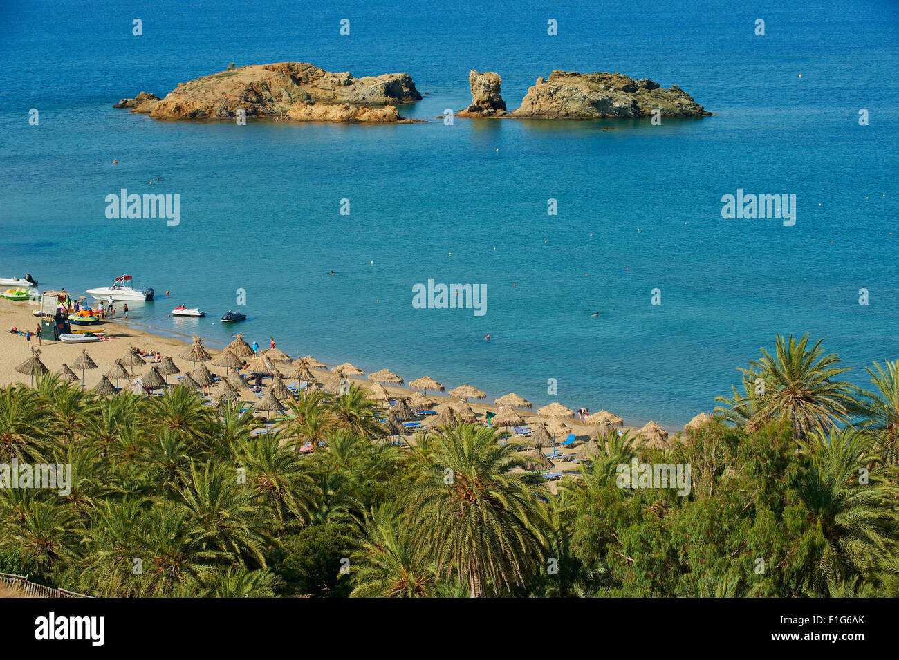 Greece, Crete island, Vai beach and palm trees, eastern Crete Stock Photo