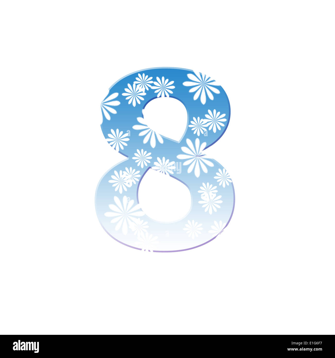 Number eight, 8 made from white flower on blue color Stock Photo