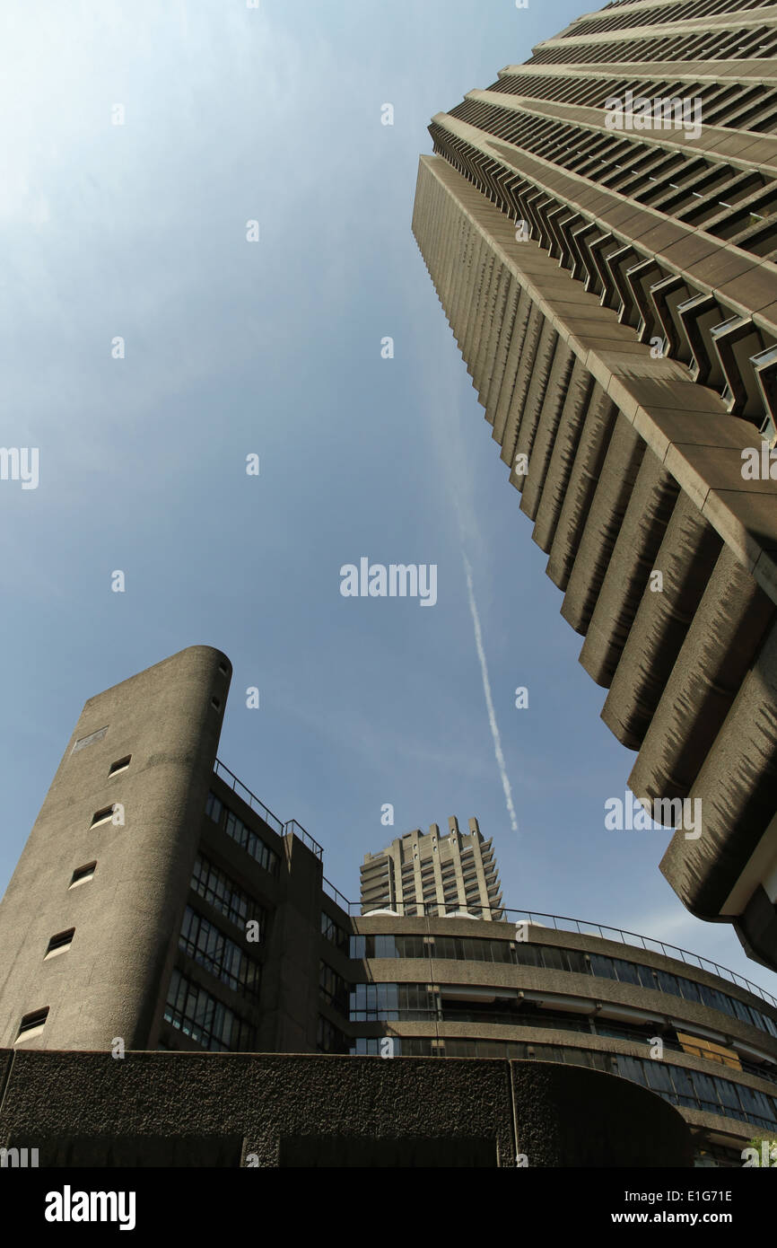Barbican Centre and tower looking skyward Stock Photo