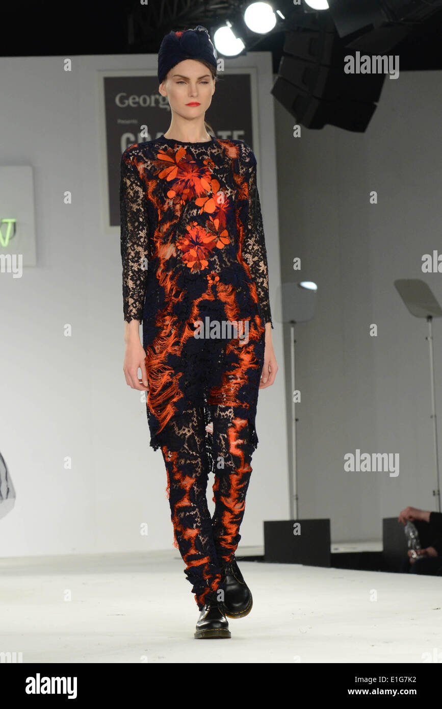 London, UK. 3rd June 2014.  Model wearing a Bath Spa University Designer by Grace Weller the winner of George £10,000 prize at the Graduate Fashion Week  Awards at The Old Brewery in London. Credit:  See Li/Alamy Live News Stock Photo